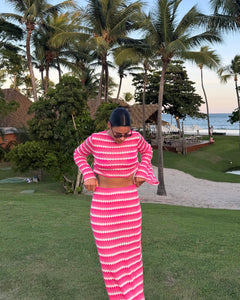Pink and White Patterned Top