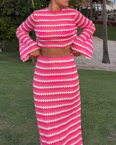 Pink and White Patterned Top