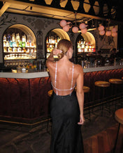 Load image into Gallery viewer, Black Midi Dress W/ Rhinestone Straps