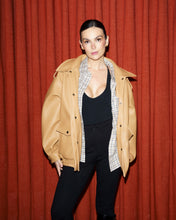Load image into Gallery viewer, Tan Faux Leather Bomber Jacket