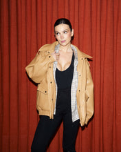 Load image into Gallery viewer, Tan Faux Leather Bomber Jacket