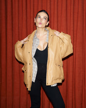 Load image into Gallery viewer, Tan Faux Leather Bomber Jacket