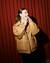 Load image into Gallery viewer, Tan Faux Leather Bomber Jacket
