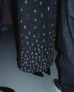 Grey Wool Maxi Coat W/ Appliqués