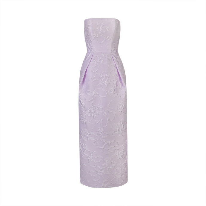 Lilac Floral Jacquard Strapless Midi Dress