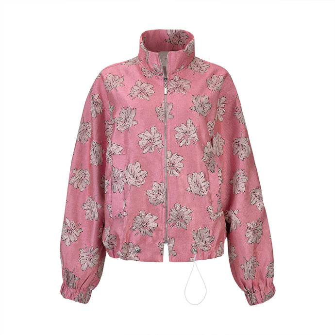 Pink Floral Jacquard Bomber Jacket