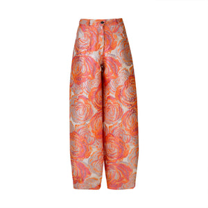 Pink and Orange Floral Jacquard Oversized Pants