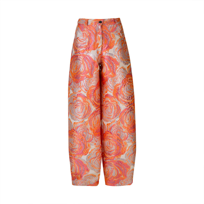 Pink and Orange Floral Jacquard Oversized Pants