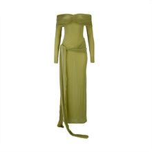 Load image into Gallery viewer, Green Knit Off-Shoulders Maxi Dress