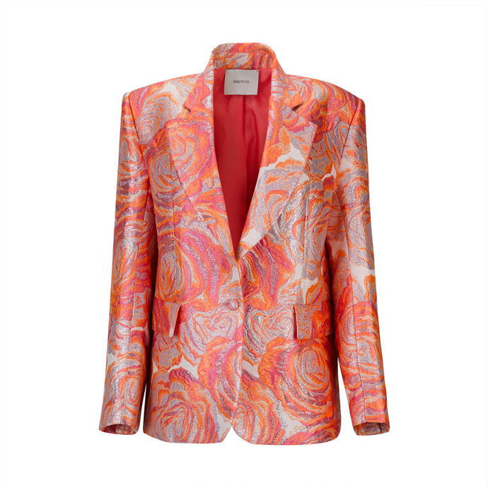 Pink and Orange Floral Jacquard Blazer