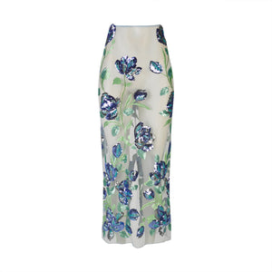 Blue Flowers Midi Skirt
