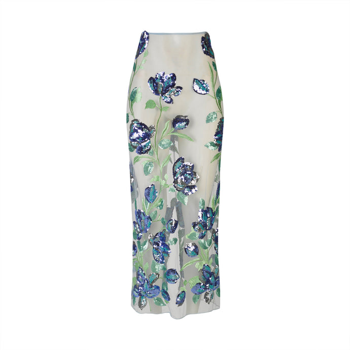 Blue Flowers Midi Skirt