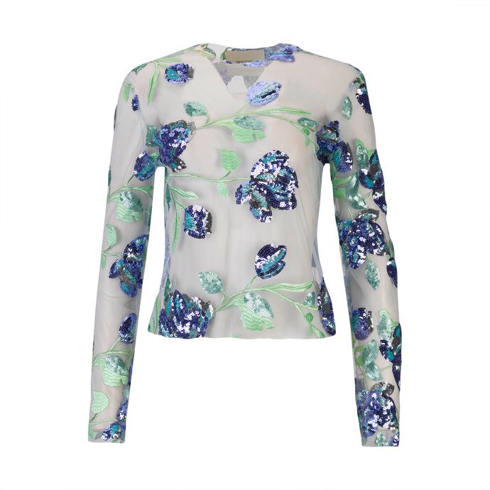Blue Flowers Long Sleeve Top