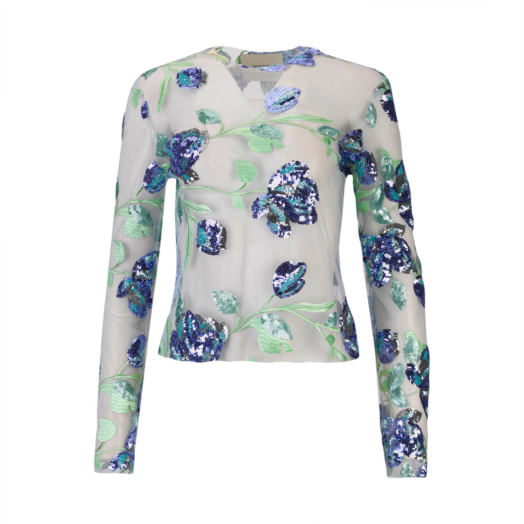 Blue Flowers Long Sleeve Top