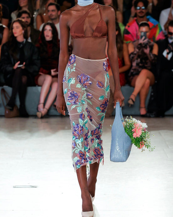 Lilac Flowers Midi Skirt