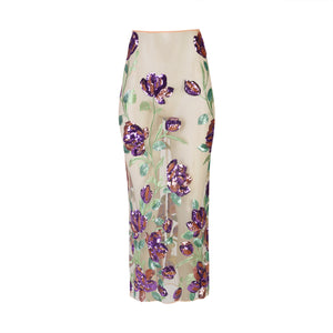 Lilac Flowers Midi Skirt