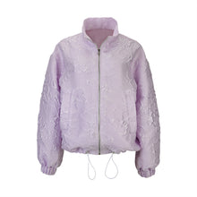 Load image into Gallery viewer, Lilac Floral Jacquard Bomber Jacket