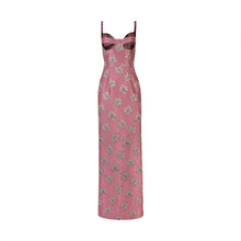Load image into Gallery viewer, Pink Floral Jacquard Maxi Dress