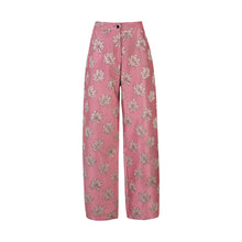 Load image into Gallery viewer, Pink Floral Jacquard Oversized Pants