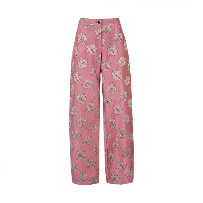 Pink Floral Jacquard Oversized Pants