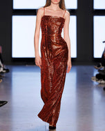 Orange Curved Sequins Maxi Dress