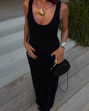 Load image into Gallery viewer, Black Scoop Neck Drape Tie Front Dress