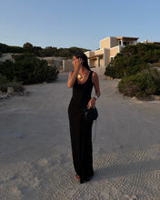 Load image into Gallery viewer, Black Scoop Neck Drape Tie Front Dress