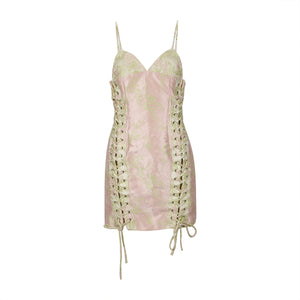 Yellow and Pink Brocade Mini Dress